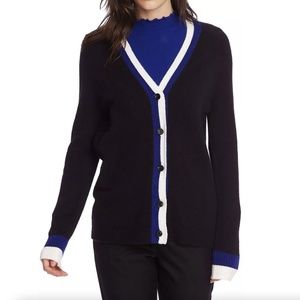 Court and Rowe Cardigan Sweater Long Sleeve V- Neck Stripe Trim in Rich …